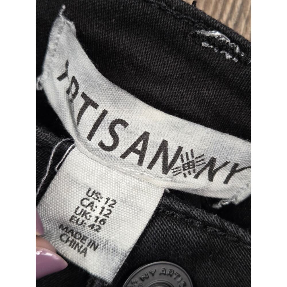 Artistan NY Black Stretch Jeans Rhinestones Pants Size 12 Cropped - Picture 4 of 6